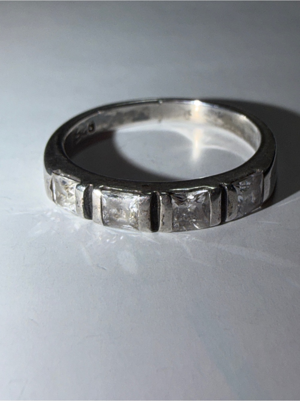 Vintage Sterling Silver Channel Set Square CZ Anniversary Band - Size 5.5